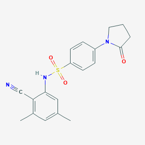 molecular formula C19H19N3O3S B496632 N-(2-cyano-3,5-dimethylphenyl)-4-(2-oxopyrrolidin-1-yl)benzenesulfonamide 