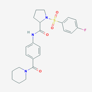 molecular formula C23H26FN3O4S B496645 1-[(4-fluorophenyl)sulfonyl]-N-[4-(piperidin-1-ylcarbonyl)phenyl]prolinamide 