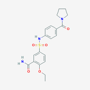 molecular formula C20H23N3O5S B496680 2-Ethoxy-5-{[4-(1-pyrrolidinylcarbonyl)anilino]sulfonyl}benzamide 