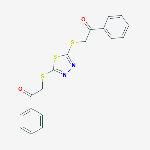 molecular formula C18H14N2O2S3 B496681 2-({5-[(2-Oxo-2-phenylethyl)sulfanyl]-1,3,4-thiadiazol-2-yl}sulfanyl)-1-phenylethanone 