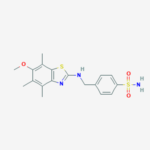 molecular formula C18H21N3O3S2 B049670 Benzenesulfonamide, 4-[[(6-methoxy-4,5,7-trimethyl-2-benzothiazolyl)amino]methyl]- CAS No. 120165-55-1