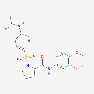 1-{[4-(acetylamino)phenyl]sulfonyl}-N-(2,3-dihydro-1,4-benzodioxin-6-yl)-2-pyrrolidinecarboxamide