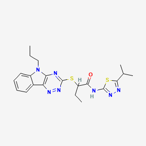 molecular formula C21H25N7OS2 B4967541 N~1~-(5-ISOPROPYL-1,3,4-THIADIAZOL-2-YL)-2-[(5-PROPYL-5H-[1,2,4]TRIAZINO[5,6-B]INDOL-3-YL)SULFANYL]BUTANAMIDE 