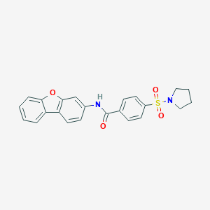 molecular formula C23H20N2O4S B496767 N-(DIBENZO[B,D]FURAN-3-YL)-4-(1-PYRROLIDINYLSULFONYL)BENZAMIDE 
