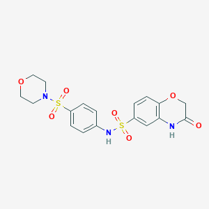 molecular formula C18H19N3O7S2 B496768 N-[4-(MORPHOLINE-4-SULFONYL)PHENYL]-3-OXO-3,4-DIHYDRO-2H-1,4-BENZOXAZINE-6-SULFONAMIDE 
