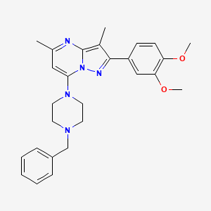 molecular formula C27H31N5O2 B4968190 1-Benzyl-4-[2-(3,4-dimethoxyphenyl)-3,5-dimethylpyrazolo[1,5-a]pyrimidin-7-yl]piperazine 