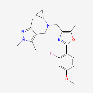 molecular formula C22H27FN4O2 B4968392 N-{[2-(2-fluoro-4-methoxyphenyl)-5-methyl-1,3-oxazol-4-yl]methyl}-N-[(1,3,5-trimethyl-1H-pyrazol-4-yl)methyl]cyclopropanamine 
