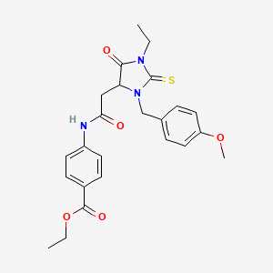 molecular formula C24H27N3O5S B4968930 Ethyl 4-({[1-ethyl-3-(4-methoxybenzyl)-5-oxo-2-thioxoimidazolidin-4-yl]acetyl}amino)benzoate 