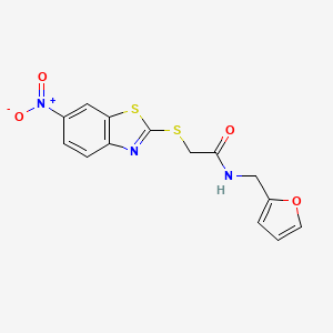 molecular formula C14H11N3O4S2 B4969601 N-(furan-2-ylmethyl)-2-[(6-nitro-1,3-benzothiazol-2-yl)sulfanyl]acetamide 