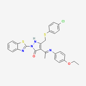 molecular formula C27H23ClN4O2S2 B4969796 (4Z)-2-(1,3-benzothiazol-2-yl)-5-{[(4-chlorophenyl)sulfanyl]methyl}-4-{1-[(4-ethoxyphenyl)amino]ethylidene}-2,4-dihydro-3H-pyrazol-3-one 
