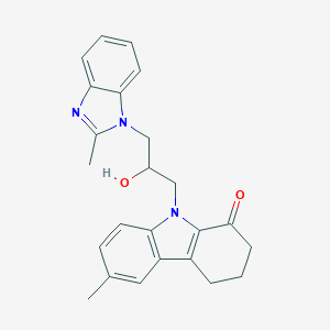 molecular formula C24H25N3O2 B497022 9-[2-hydroxy-3-(2-methyl-1H-benzimidazol-1-yl)propyl]-6-methyl-2,3,4,9-tetrahydro-1H-carbazol-1-one 