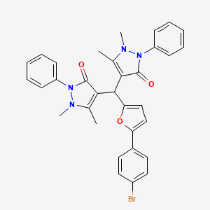 molecular formula C33H29BrN4O3 B4970440 4-{[5-(4-BROMOPHENYL)FURAN-2-YL](1,5-DIMETHYL-3-OXO-2-PHENYL-2,3-DIHYDRO-1H-PYRAZOL-4-YL)METHYL}-1,5-DIMETHYL-2-PHENYL-2,3-DIHYDRO-1H-PYRAZOL-3-ONE 