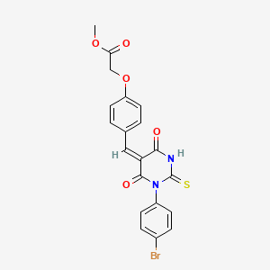 molecular formula C20H15BrN2O5S B4970598 Methyl 2-(4-{[(5E)-1-(4-bromophenyl)-4,6-dioxo-2-sulfanylidene-1,3-diazinan-5-ylidene]methyl}phenoxy)acetate 