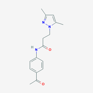 molecular formula C16H19N3O2 B497116 N-(4-acetylphenyl)-3-(3,5-dimethyl-1H-pyrazol-1-yl)propanamide CAS No. 957495-10-2