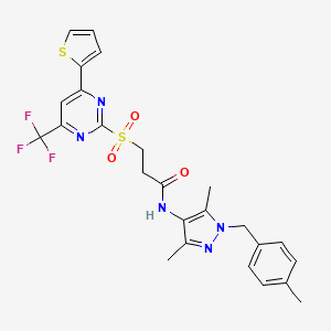 molecular formula C25H24F3N5O3S2 B4972074 N-{3,5-DIMETHYL-1-[(4-METHYLPHENYL)METHYL]-1H-PYRAZOL-4-YL}-3-{[4-(THIOPHEN-2-YL)-6-(TRIFLUOROMETHYL)PYRIMIDIN-2-YL]SULFONYL}PROPANAMIDE 