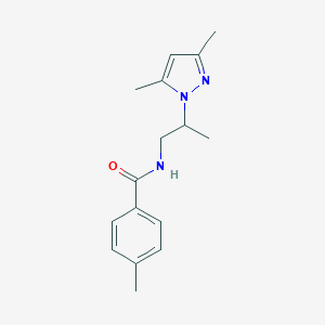 molecular formula C16H21N3O B497216 N-(2-(3,5-dimethyl-1H-pyrazol-1-yl)propyl)-4-methylbenzamide 
