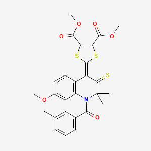 molecular formula C27H25NO6S3 B4972513 DIMETHYL 2-[7-METHOXY-2,2-DIMETHYL-1-(3-METHYLBENZOYL)-3-THIOXO-2,3-DIHYDRO-4(1H)-QUINOLINYLIDEN]-1,3-DITHIOLE-4,5-DICARBOXYLATE 