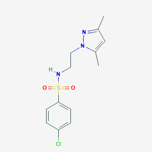 molecular formula C13H16ClN3O2S B497264 4-chloro-N-(2-(3,5-dimethyl-1H-pyrazol-1-yl)ethyl)benzenesulfonamide CAS No. 890598-39-7