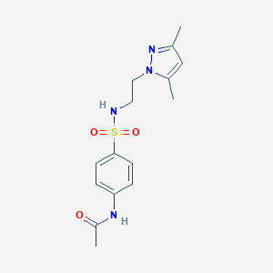 molecular formula C15H20N4O3S B497275 N-(4-(N-(2-(3,5-dimethyl-1H-pyrazol-1-yl)ethyl)sulfamoyl)phenyl)acetamide CAS No. 957502-02-2