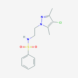 molecular formula C13H16ClN3O2S B497279 N-(2-(4-chloro-3,5-dimethyl-1H-pyrazol-1-yl)ethyl)benzenesulfonamide CAS No. 957502-10-2
