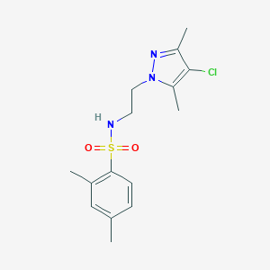 molecular formula C15H20ClN3O2S B497280 N-(2-(4-chloro-3,5-dimethyl-1H-pyrazol-1-yl)ethyl)-2,4-dimethylbenzenesulfonamide CAS No. 957502-13-5
