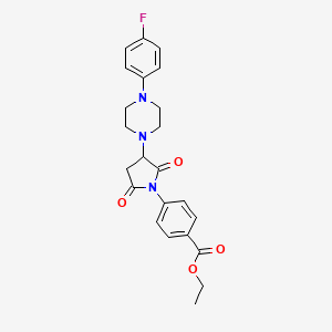 molecular formula C23H24FN3O4 B4972883 Ethyl 4-{3-[4-(4-fluorophenyl)piperazin-1-yl]-2,5-dioxopyrrolidin-1-yl}benzoate 