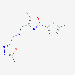 molecular formula C15H18N4O2S B4972963 N-methyl-1-[5-methyl-2-(5-methylthiophen-2-yl)-1,3-oxazol-4-yl]-N-[(5-methyl-1,3,4-oxadiazol-2-yl)methyl]methanamine 