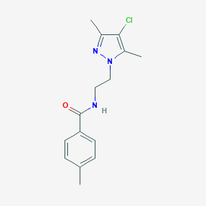 molecular formula C15H18ClN3O B497307 N-[2-(4-chloro-3,5-dimethyl-1H-pyrazol-1-yl)ethyl]-4-methylbenzamide CAS No. 957502-56-6
