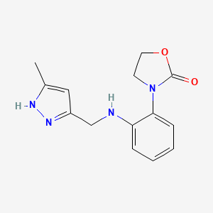 molecular formula C14H16N4O2 B4973173 3-[2-[(5-methyl-1H-pyrazol-3-yl)methylamino]phenyl]-1,3-oxazolidin-2-one 