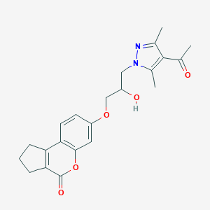 molecular formula C22H24N2O5 B497342 7-(3-(4-acetyl-3,5-dimethyl-1H-pyrazol-1-yl)-2-hydroxypropoxy)-2,3-dihydrocyclopenta[c]chromen-4(1H)-one CAS No. 957502-59-9