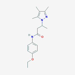 molecular formula C18H25N3O2 B497371 N-(4-ethoxyphenyl)-3-(3,4,5-trimethyl-1H-pyrazol-1-yl)butanamide CAS No. 957502-66-8