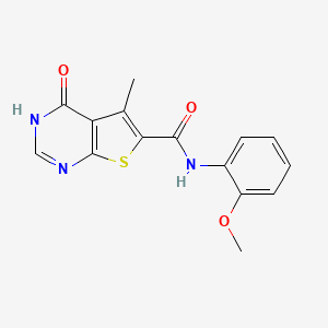 molecular formula C15H13N3O3S B4973765 N-(2-Methoxyphenyl)-5-Me-4-oxo-3,4-dihydrothieno[2,3-d]pyrimidine-6-carboxamide 