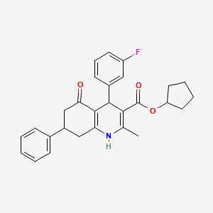 molecular formula C28H28FNO3 B4974601 Cyclopentyl 4-(3-fluorophenyl)-2-methyl-5-oxo-7-phenyl-1,4,5,6,7,8-hexahydroquinoline-3-carboxylate 