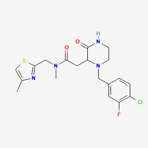 molecular formula C19H22ClFN4O2S B4975508 2-[1-(4-chloro-3-fluorobenzyl)-3-oxo-2-piperazinyl]-N-methyl-N-[(4-methyl-1,3-thiazol-2-yl)methyl]acetamide 
