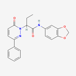 molecular formula C21H19N3O4 B4976436 N-(1,3-benzodioxol-5-yl)-2-(6-oxo-3-phenylpyridazin-1(6H)-yl)butanamide 