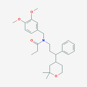 molecular formula C28H39NO4 B4976480 N-[(3,4-dimethoxyphenyl)methyl]-N-[3-(2,2-dimethyloxan-4-yl)-3-phenylpropyl]propanamide 