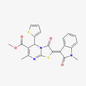 molecular formula C22H17N3O4S2 B4976509 METHYL 7-METHYL-2-[(3Z)-1-METHYL-2-OXO-2,3-DIHYDRO-1H-INDOL-3-YLIDENE]-3-OXO-5-(THIOPHEN-2-YL)-2H,3H,5H-[1,3]THIAZOLO[3,2-A]PYRIMIDINE-6-CARBOXYLATE 