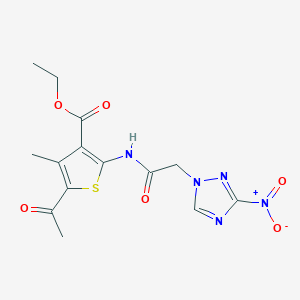 molecular formula C14H15N5O6S B4977036 Ethyl 5-acetyl-4-methyl-2-[[2-(3-nitro-1,2,4-triazol-1-yl)acetyl]amino]thiophene-3-carboxylate 