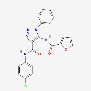 molecular formula C21H15ClN4O3 B4977517 N-(4-chlorophenyl)-5-[(furan-2-ylcarbonyl)amino]-1-phenyl-1H-pyrazole-4-carboxamide 