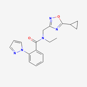 molecular formula C18H19N5O2 B4977802 N-[(5-cyclopropyl-1,2,4-oxadiazol-3-yl)methyl]-N-ethyl-2-pyrazol-1-ylbenzamide 