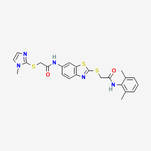 molecular formula C23H23N5O2S3 B4977979 N-[2-[2-(2,6-dimethylanilino)-2-oxoethyl]sulfanyl-1,3-benzothiazol-6-yl]-2-(1-methylimidazol-2-yl)sulfanylacetamide 