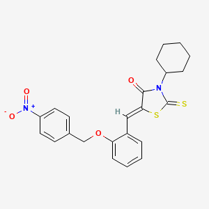 molecular formula C23H22N2O4S2 B4978013 (5Z)-3-Cyclohexyl-5-({2-[(4-nitrophenyl)methoxy]phenyl}methylidene)-2-sulfanylidene-1,3-thiazolidin-4-one 