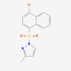 molecular formula C14H11BrN2O2S B497815 1-[(4-bromo-1-naphthyl)sulfonyl]-3-methyl-1H-pyrazole 