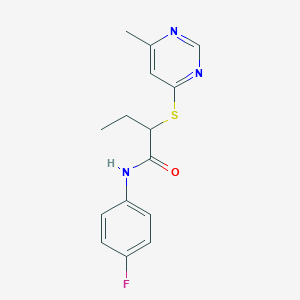 molecular formula C15H16FN3OS B4978353 N-(4-fluorophenyl)-2-(6-methylpyrimidin-4-yl)sulfanylbutanamide 