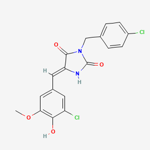 molecular formula C18H14Cl2N2O4 B4979564 (5Z)-3-(4-chlorobenzyl)-5-(3-chloro-4-hydroxy-5-methoxybenzylidene)imidazolidine-2,4-dione 