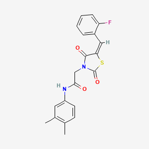 molecular formula C20H17FN2O3S B4979701 N-(3,4-dimethylphenyl)-2-[(5E)-5-(2-fluorobenzylidene)-2,4-dioxo-1,3-thiazolidin-3-yl]acetamide 
