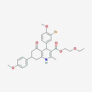 molecular formula C29H32BrNO6 B4979976 2-Ethoxyethyl 4-(3-bromo-4-methoxyphenyl)-7-(4-methoxyphenyl)-2-methyl-5-oxo-1,4,5,6,7,8-hexahydroquinoline-3-carboxylate 