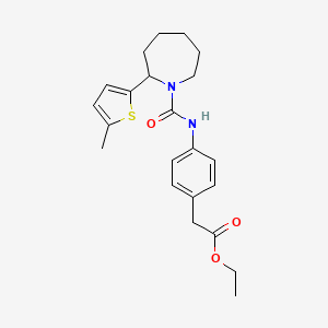 molecular formula C22H28N2O3S B4980202 Ethyl 2-(4-{[2-(5-methylthiophen-2-YL)azepane-1-carbonyl]amino}phenyl)acetate 