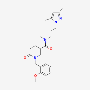 molecular formula C23H32N4O3 B4980886 N-[3-(3,5-dimethyl-1H-pyrazol-1-yl)propyl]-1-(2-methoxybenzyl)-N-methyl-6-oxo-3-piperidinecarboxamide 