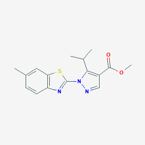 molecular formula C16H17N3O2S B498208 methyl 5-isopropyl-1-(6-methyl-1,3-benzothiazol-2-yl)-1H-pyrazole-4-carboxylate 